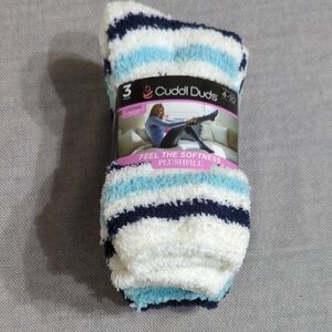 Cuddl Duds Women's Striped Lounge Socks - Blue and White